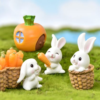 5 PCS Easter Rabbit Miniature Figurine Easter Decoration