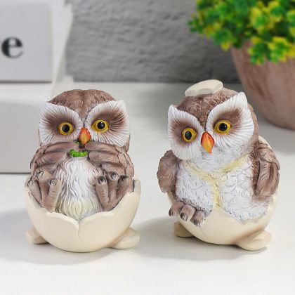 2PCS Creative Eggshell Owl Statue Decorations Miniatures